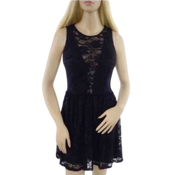 Vintage Y2K TOBI Black Floral Lace Sleeveless Fit & Flare A-Line Mini Dress - Picture 2 of 10